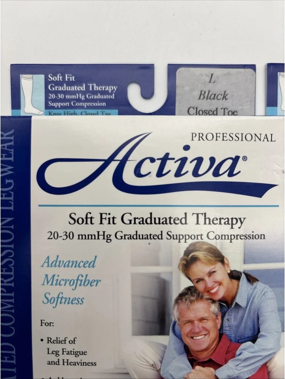 Set 2 (black & Ivory) Activa Soft Fit Knee High Closed Toe 20-30mmHg, Large NEW